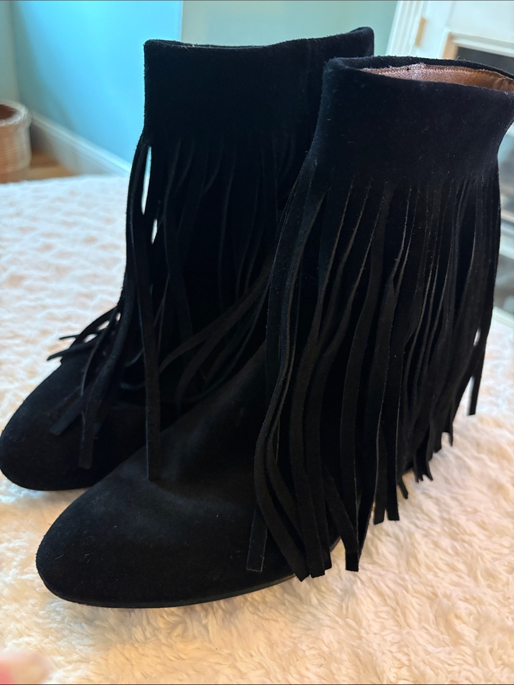 Koolaburra Black Suede Fringe Ankle Boots